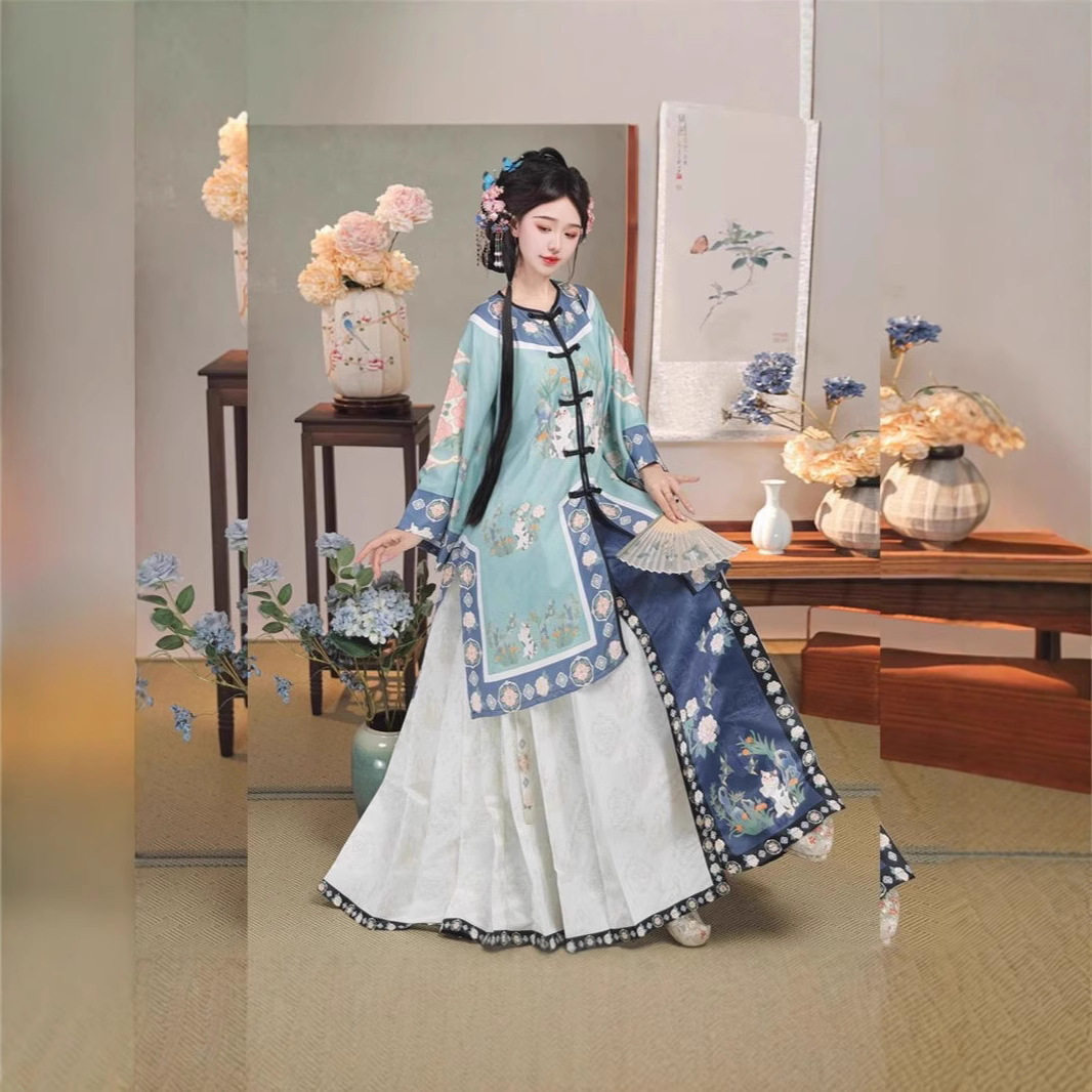 正品【猫神】清汉女对襟圆领非汉服复古风民族服装清代宫廷装套装,女装/女士精品,汉服套装,淘宝优惠券,粉丝福利购,淘宝优惠卷