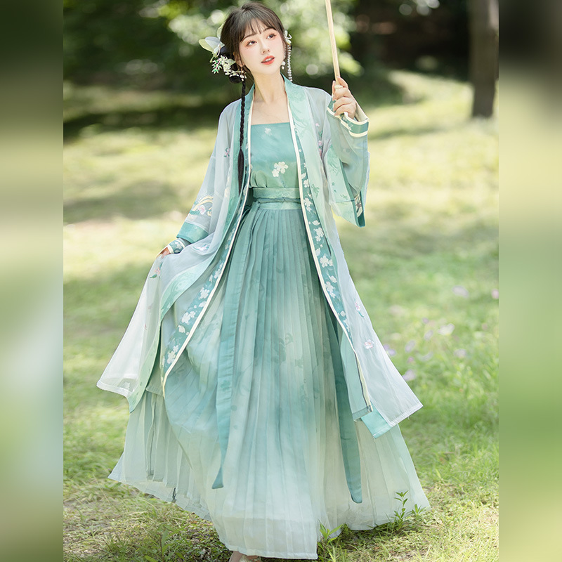 新款原创汉服女宋制褙子长衫日常仙气刺绣齐腰春夏季成人套装