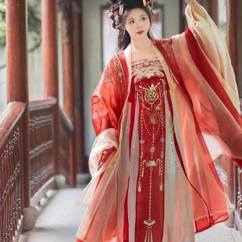 刺绣汉服衫重工成人仙气唐制原创春夏大袖汉服齐胸裙诃子裙超现货