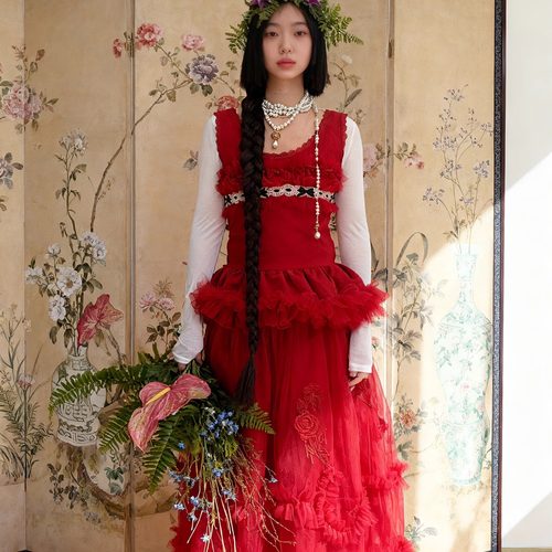 毛哩MOOLY网纱刺绣蕾丝半裙背心