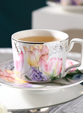 法式郁金香优雅陶瓷小奢华咖啡杯套装咖啡杯碟精致茶杯咖啡杯带勺