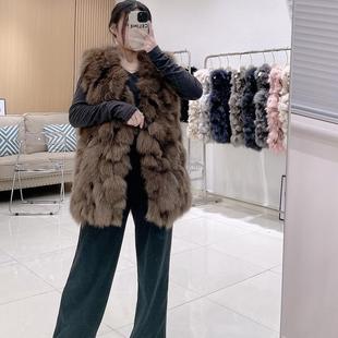 皮草外套新款 2024秋冬马甲背心新长款 女装 韩版 狐狸毛休闲拼接时尚