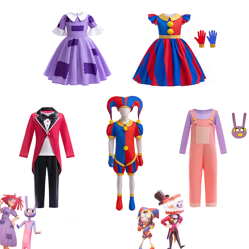 神奇数字马戏团衣服cos服贾克斯帕姆尼儿童Pomni角色扮演万圣节