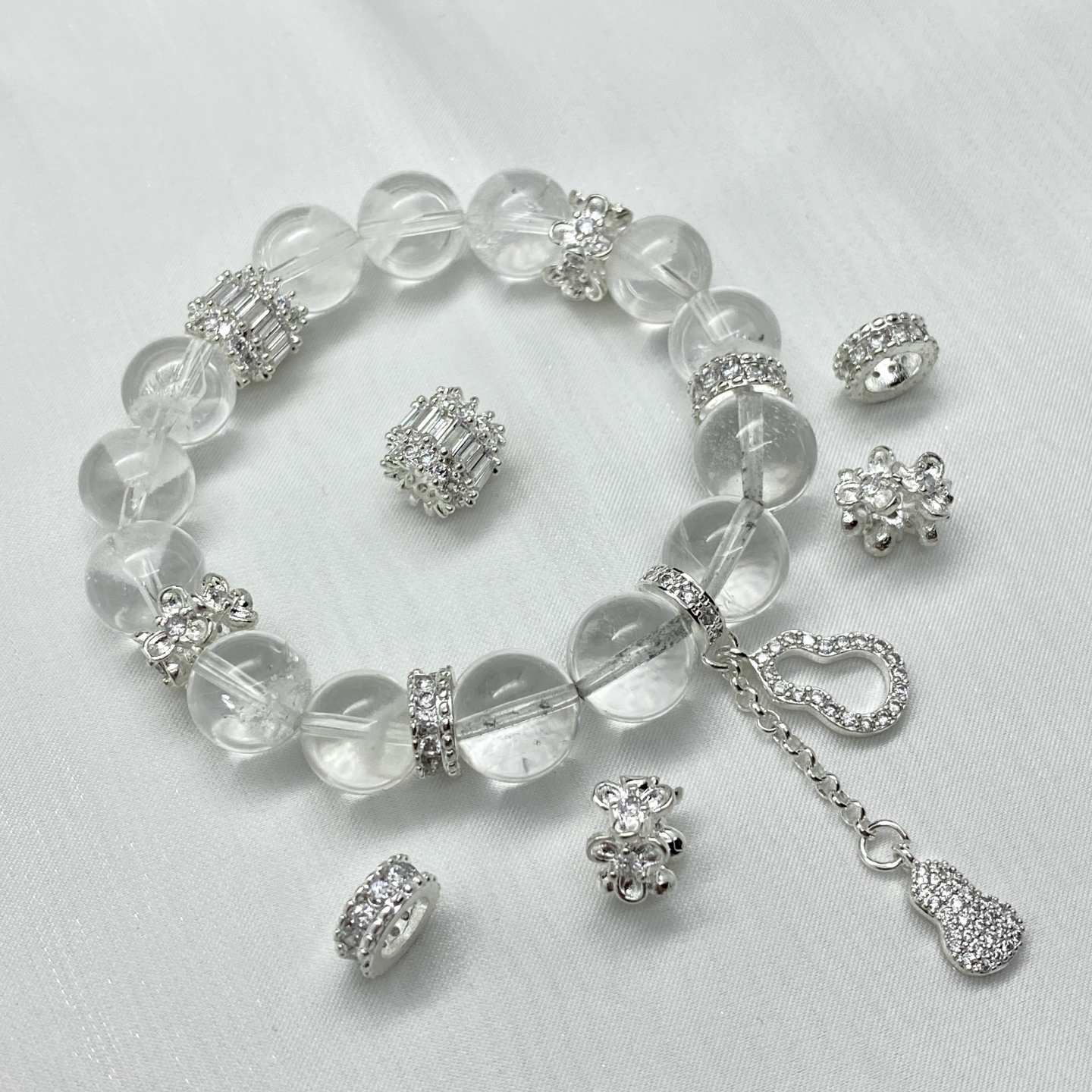 水晶diy配饰铜镀高保色时尚铃兰花流苏提溜手串跑环隔片套装配件