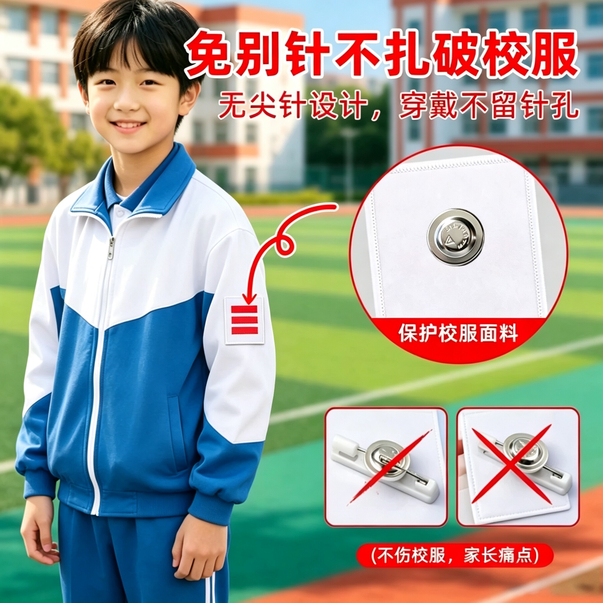 大队委中队长班干部三道杠免别针磁吸不伤衣大队长三条杠二道杠小学生刺绣PVC棉布款一道杠小队长标志袖标