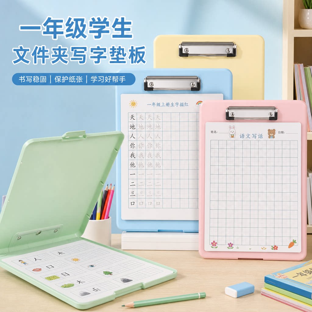 多多功能a4文件夹板夹写字垫板侧开试卷收纳盒二合一学生专用试卷收纳整理神器大容量资料册带笔槽文件盒夹板图片