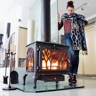 橄榄枝壁炉真火木柴家用三面观火别墅民宿自建房客厅家用取暖壁炉