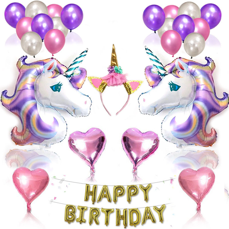 紫色独角兽生日悬挂气球