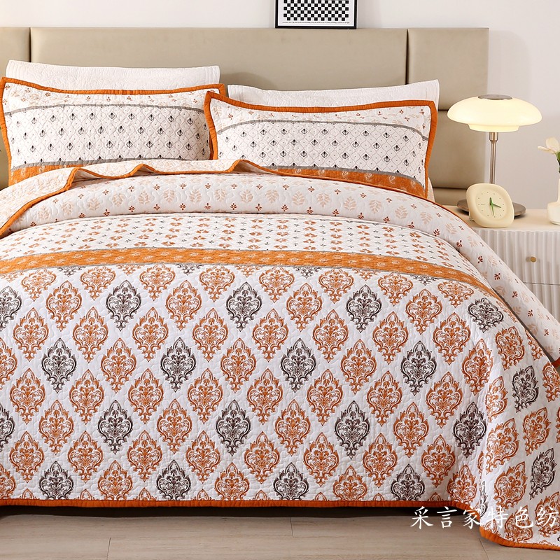 欧式高档纯棉秋季床盖三件套2025新款四季通用双面全棉绗缝被床单