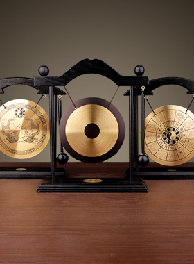 聚缘阁合金风铃摆件双龙百寿锣家居饰品装饰工艺品办公桌摆设铜锣