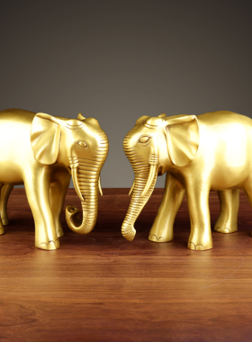 大象摆件 铜象摆件一对 吉象吸水象办公室客厅装饰品乔迁新居礼品