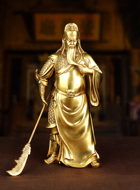 铜关公摆件客厅装饰品武财神关羽关二爷黄铜塑像武圣乔迁开 业礼
