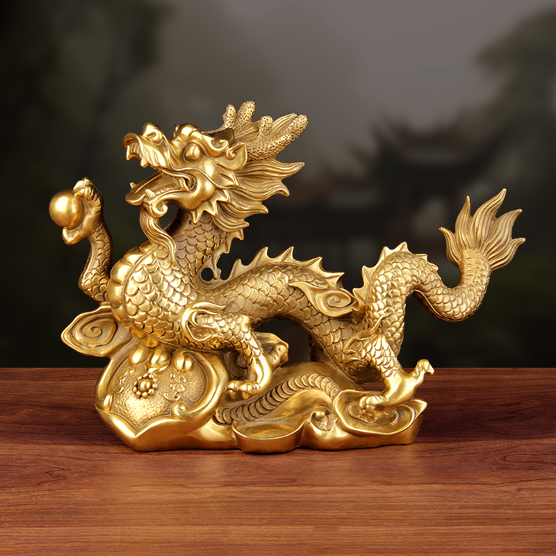 铜龙生肖龙青龙摆件黄铜腾龙戏珠