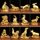 黄铜十二生肖摆件鼠牛虎兔龙蛇马羊鸡狗猪客厅装 饰品乔迁新居礼品