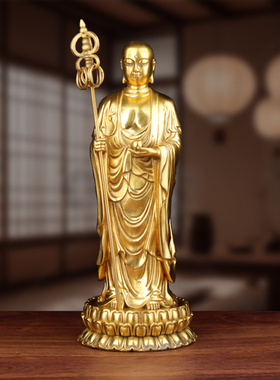 地藏王菩萨黄铜地藏王佛像摆件婆娑三圣铜像工艺礼品摆饰家用客厅