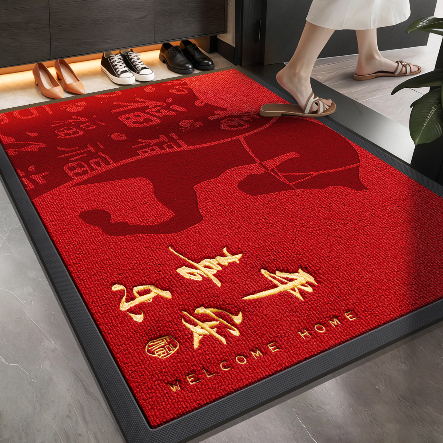 马年2026新款入户门地垫门口防滑脚垫高端红色喜庆乔迁耐脏垫子,居家布艺,入户地垫,淘宝优惠券,粉丝福利购,淘宝优惠卷