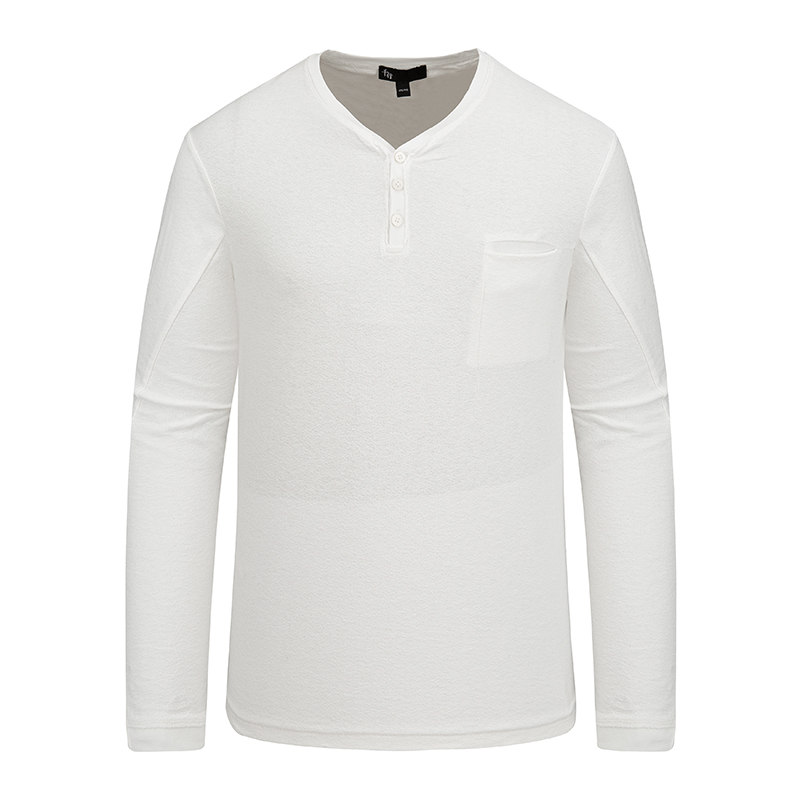 白色长袖青年棉质领扣T恤衫