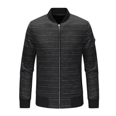 狼家黑色条纹春秋收口袖拉链夹克