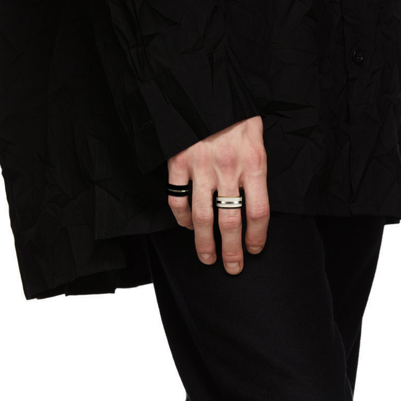 设计师新品牛皮配银可调节戒指