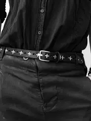 Dark Pioneer Handmade All-Metal Cross Decorative Pin Buckle Genuine Leather Ma Belt, Simple and Versatile Unisex Leather Pants Belt