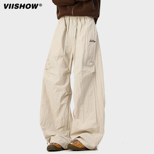 VIISHOW伞兵速干运动裤男秋冬季阔腿休闲裤宽松慵懒风弯刀工装裤