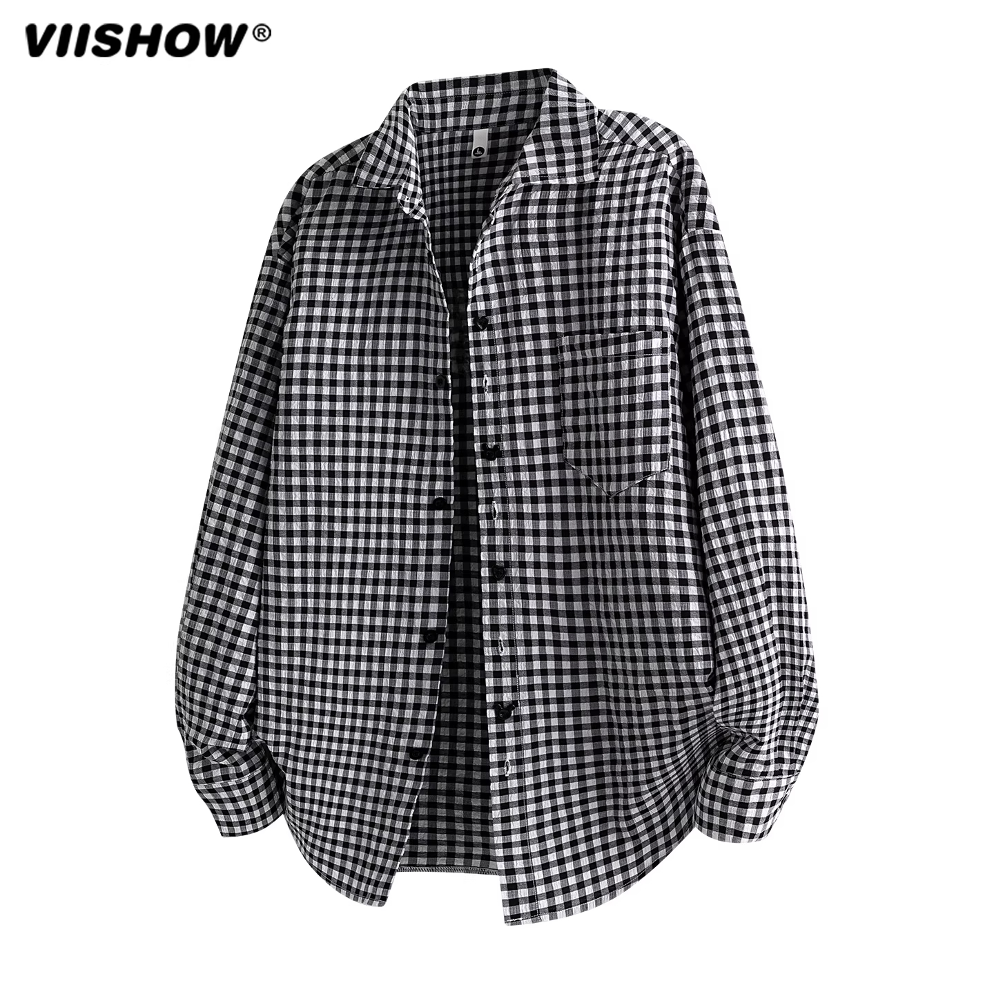 VIISHOW日系复古学院风格子衬衫男秋季新款宽松中长款衬衣外套潮