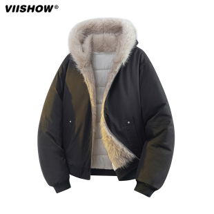 VIISHOW冬棉袄加厚情侣连帽棉衣棉服男毛领夹棉座山雕短款外套男