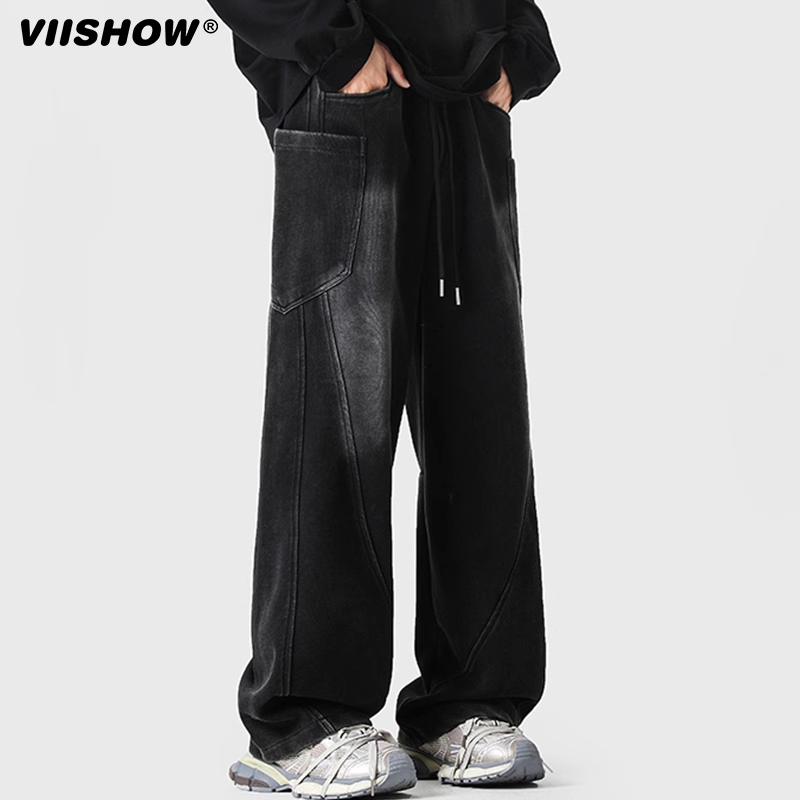 VIISHOW美式牛仔裤男春潮牌高街水洗vibe直筒裤宽松百搭阔腿长裤