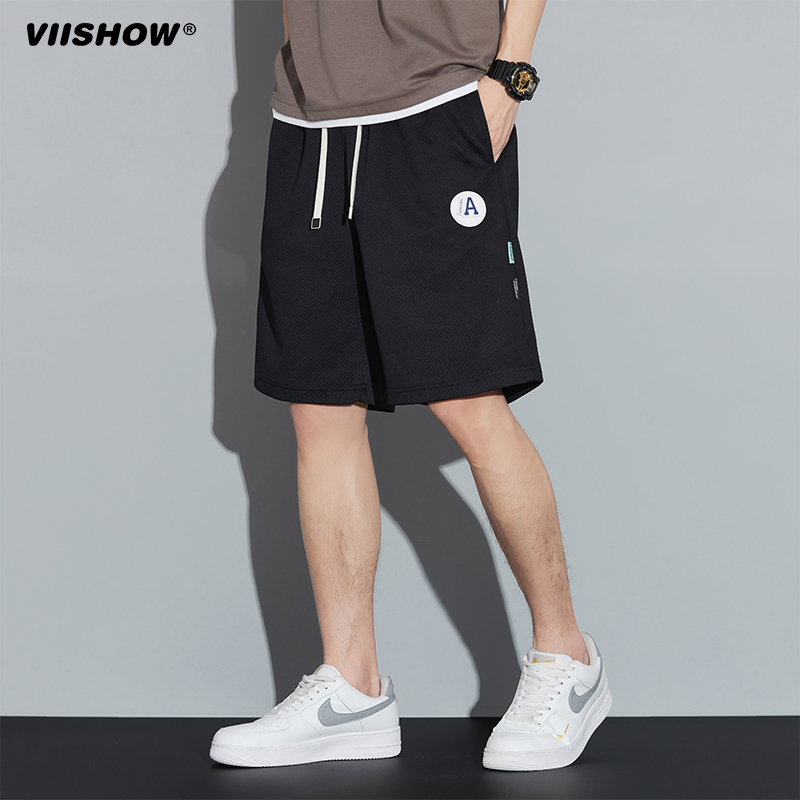 VIISHOW2024夏季休闲裤男新款宽松运动潮牌港风拼接百搭短裤五分