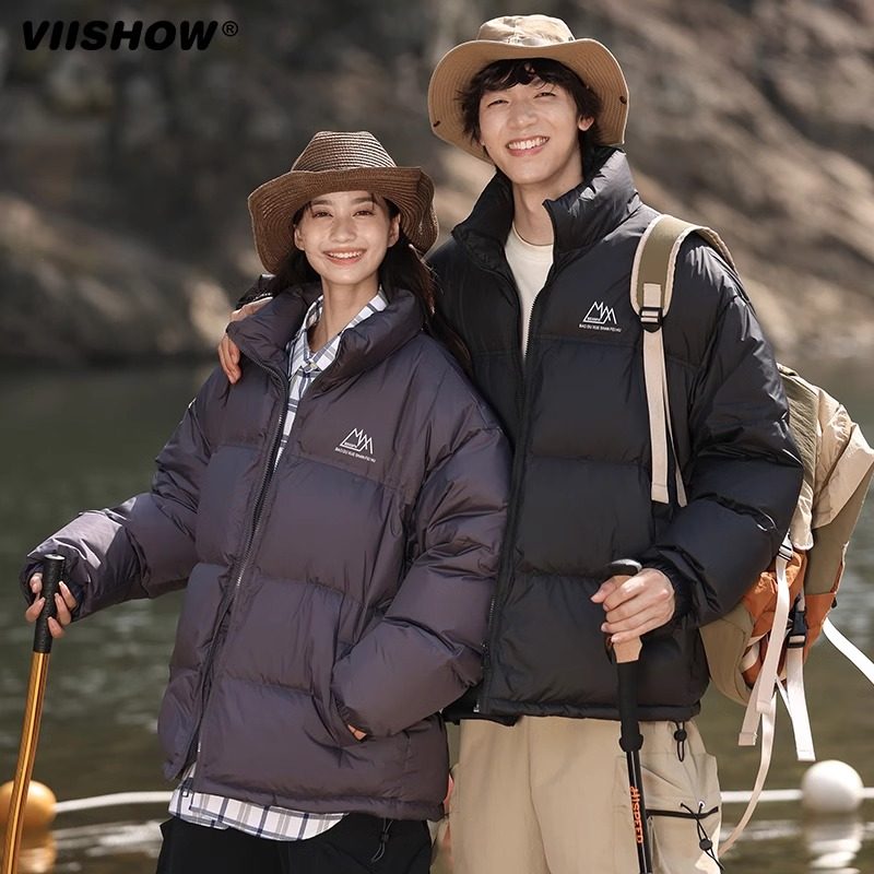 VISHOW冬季新款羽绒服男保暖潮流宽松立领加厚黑色休闲棉服外套