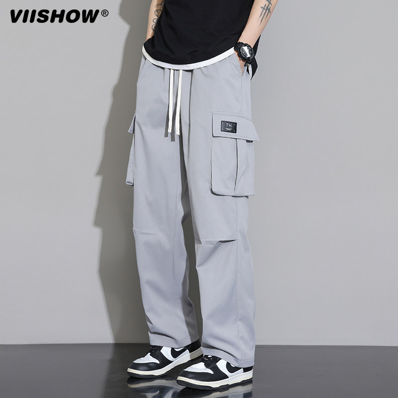 VISHOW工装裤男秋季美式宽松阔腿直筒伞兵裤男士潮牌运动休闲裤