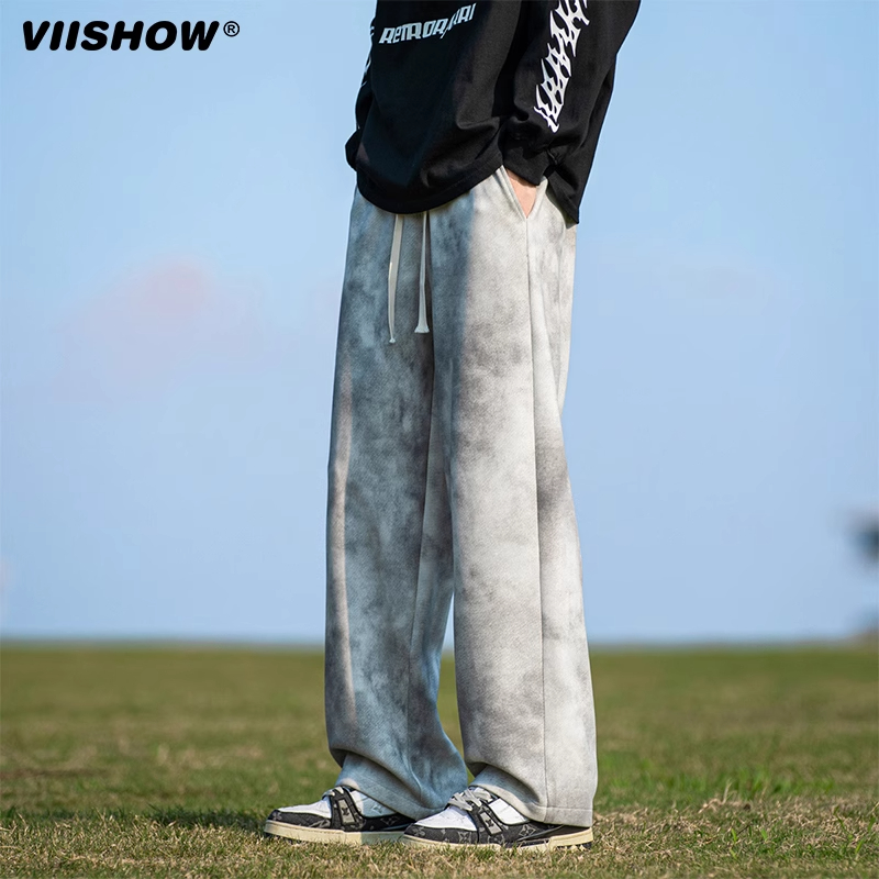 VIISHOW扎染复古脏脏裤男春季潮牌痞帅美式宽松直筒阔腿休闲裤子