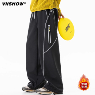 休闲裤 冬季 户外剪裁撞色立体加绒运动宽松 长裤 VIISHOW阔腿弯刀裤