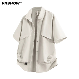 男潮牌街头宽松情侣休闲百搭衬衣 衬衫 VIISHOW夏季 机能风口袋短袖