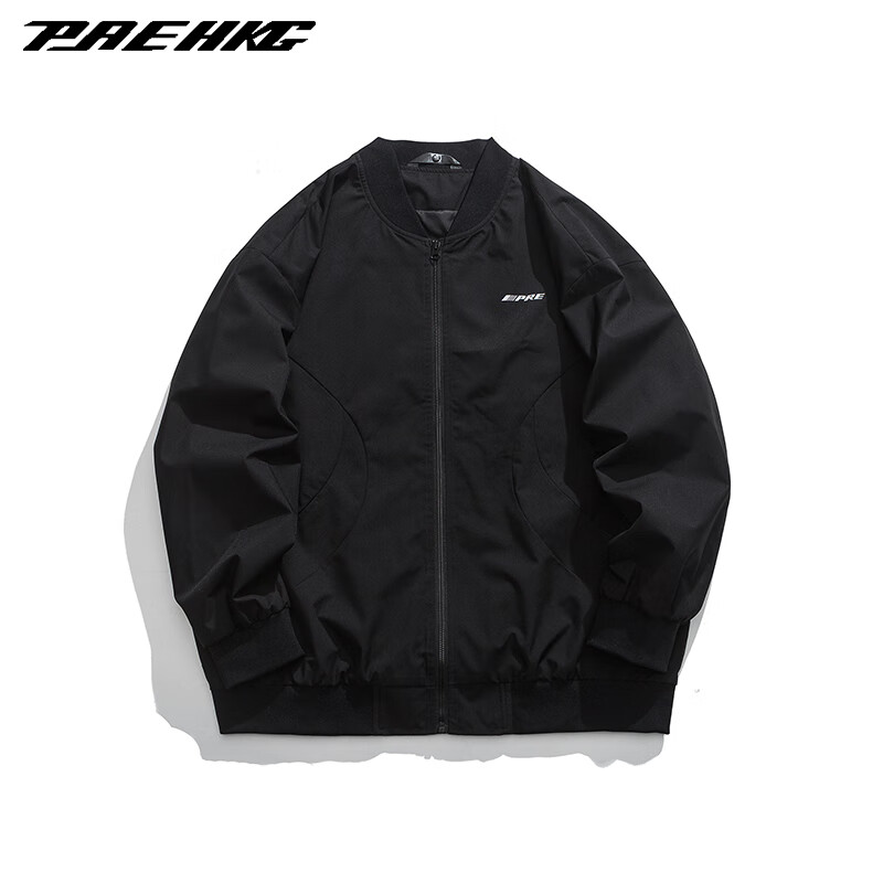 PRESSURE基础美式立领字母Logo印花休闲宽松拉链长袖夹克外套男女