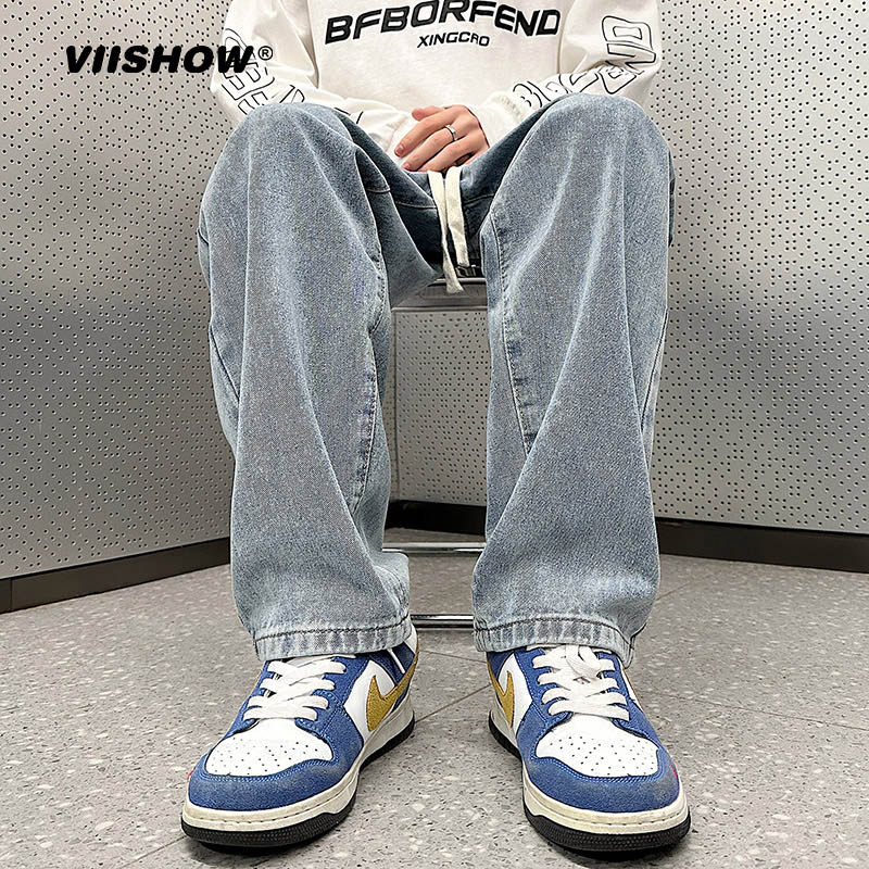 VIISHOW牛仔裤男款春秋冬季男生复古直筒阔腿宽松运动休闲长裤子,男装,牛仔裤,淘宝优惠券,粉丝福利购,淘宝优惠卷