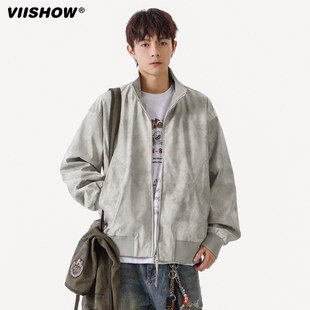 VIISHOW扎染男生秋季韩版高级休闲百搭立领拉链开衫潮流宽松外套