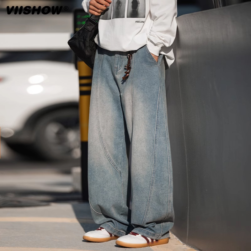 VIISHOW美式复古牛仔裤男士2025年春季宽松直筒青少年百搭休闲裤