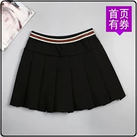 Đầm Âu 2019 mới thun eo váy xếp li váy pettiskirt nhấn dải màu khâu nhỏ váy đen ngắn - Váy chân váy nhung