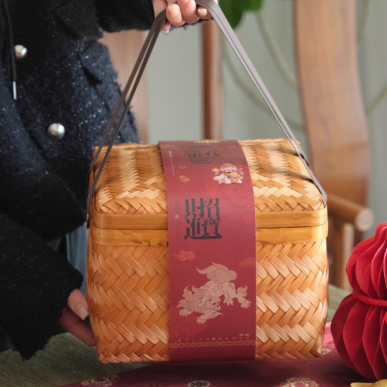 2026大容量新年年货方形礼盒中式复古竹编礼品盒伴手礼包装手提盒