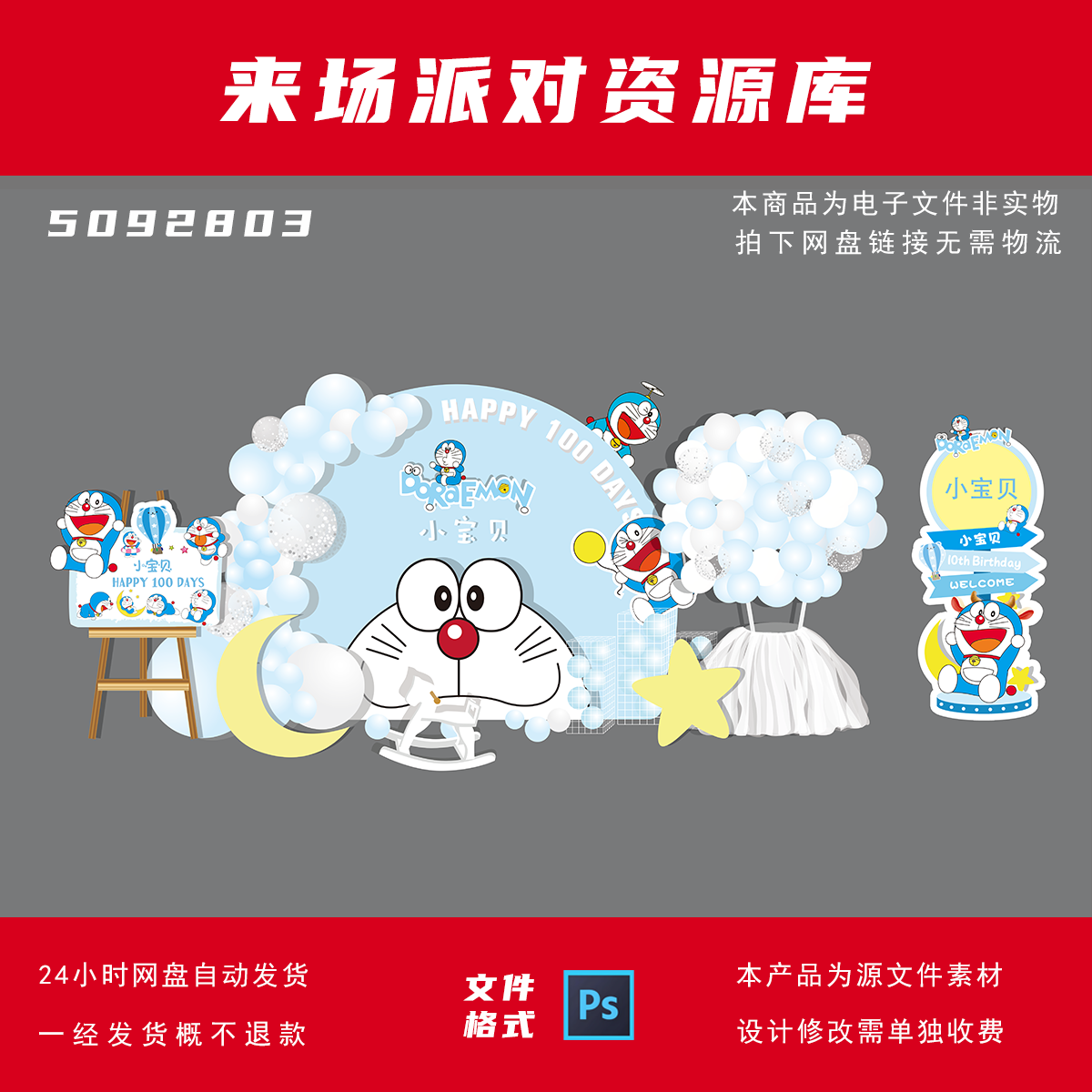 哆啦A梦主题机器猫十岁生日派对背景素材 PS