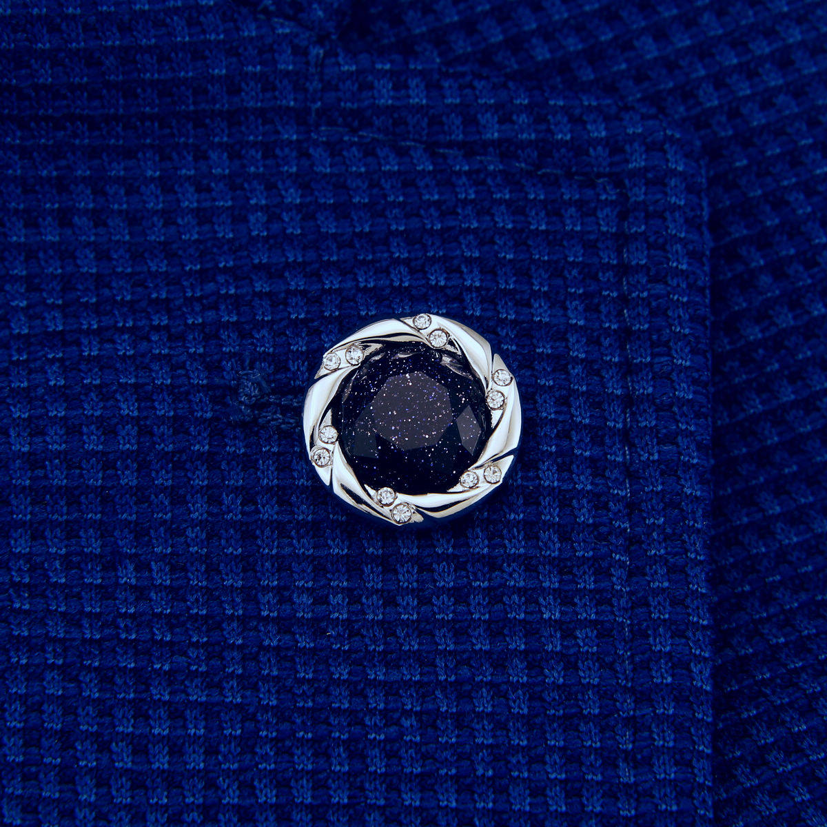 男士西装胸针深邃蓝多边形人造星空石领针西服别针胸花领扣领花