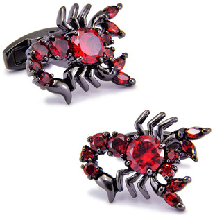 斯巴达 蝎子造型 石榴红色锆石袖扣 法式衬衫衬衣袖钉天蝎座袖口