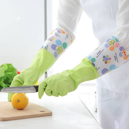 洗碗手套女冬季加长橡胶加厚厨房耐用型胶皮洗衣乳胶加绒家务劳保