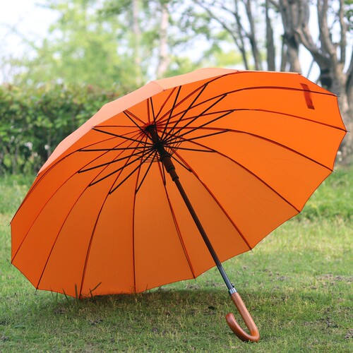 Qiutong桔色长柄伞优质16骨雨伞