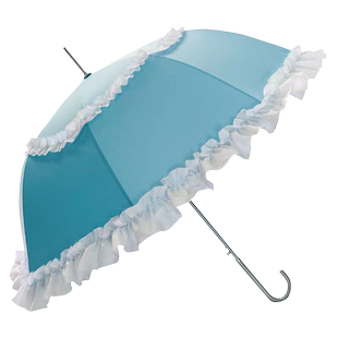 天蓝色高颜值美少女双花边创意雨伞长柄晴雨伞太阳伞Lolita花嫁伞