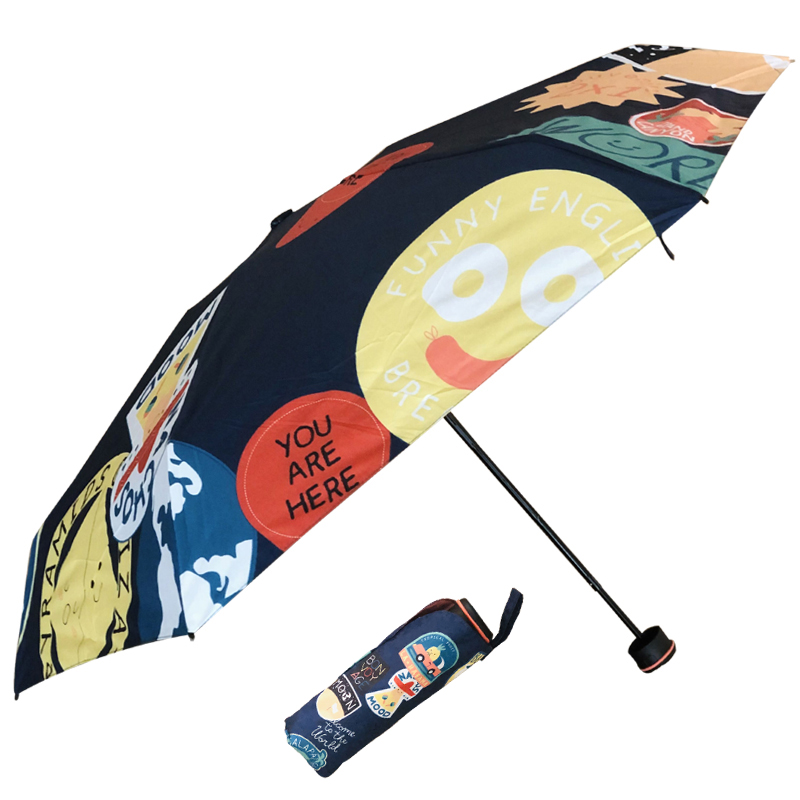 Qiutong可爱黑胶防晒五折伞便携太阳伞防紫外线胶囊伞高颜值遮阳