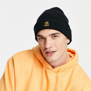 纯羊毛毛线帽六字真言藏语刺绣针织帽加厚保暖冷帽男女秋冬包头帽