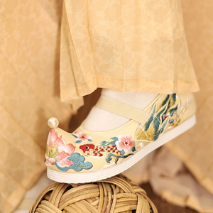 江南朱记原创【池中仙】女古风绣花鞋汉服配鞋内增高布鞋平跟汉服