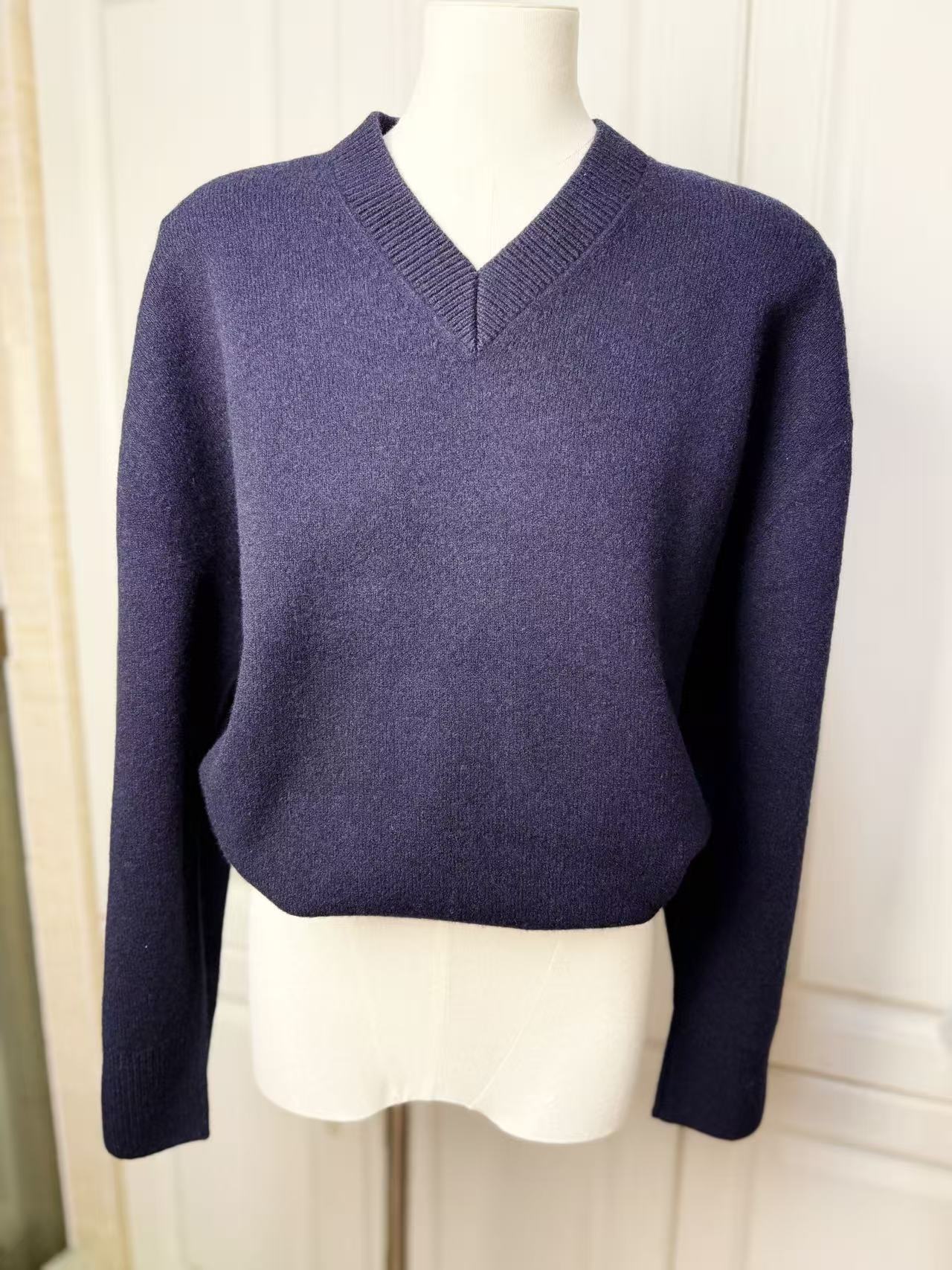 原 CS女装标准版型藏青色女士V领羊毛毛衣秋冬新品